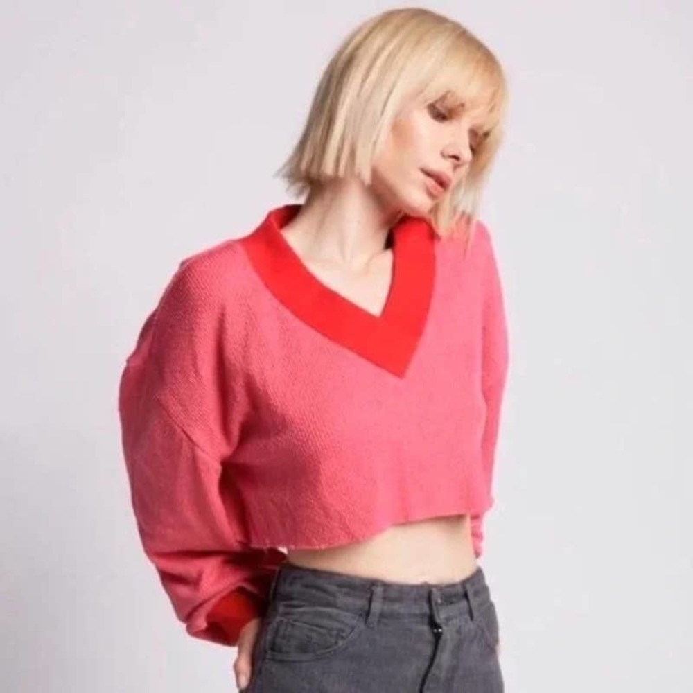 Eggie Haley Cropped Pullover Sweater Pink & Red Women's XS NWOT